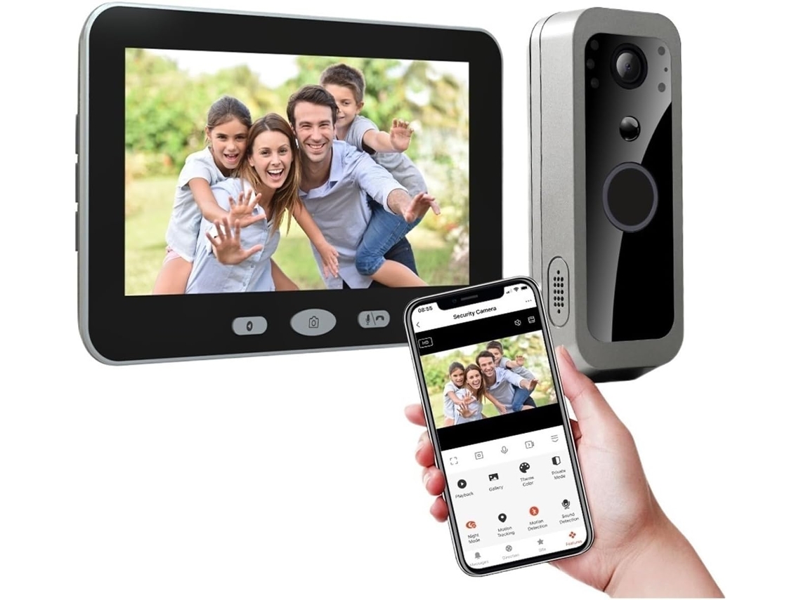 Sonnette Vidéo Wi-fi 1080p, Interphone 100% Sans Fil, Cámara Exterior Pir