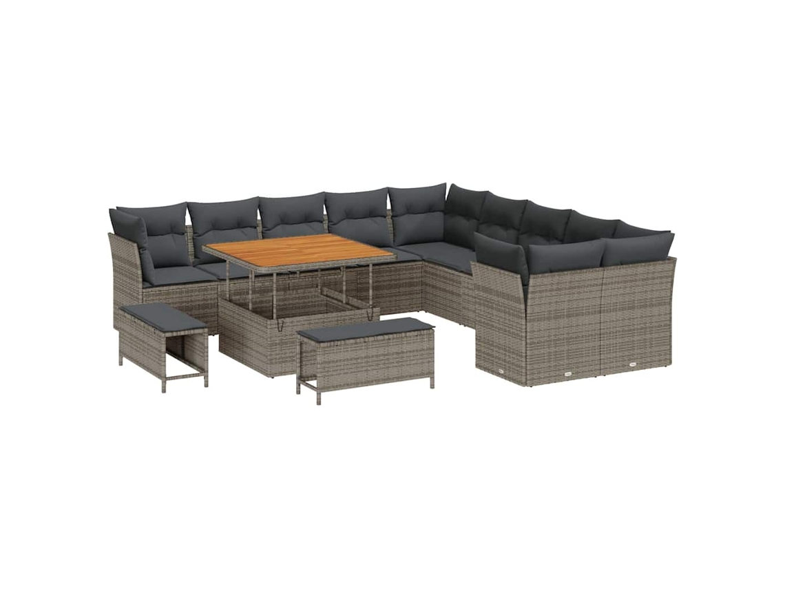 Maison Exclusive - Conjunto de sofás de jardín con cojines, 13 piezas, mimbre gris