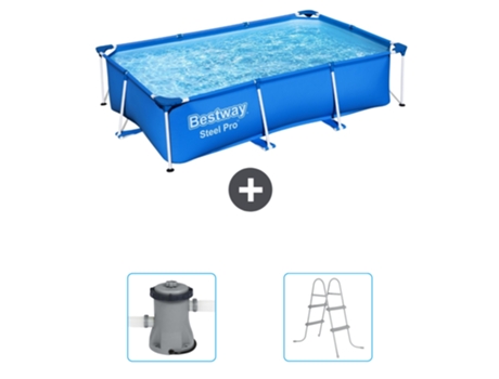 Piscina BESTWAY Rectangular Steel Pro - 259 x 170 x 61 cm - Azul - Incluida Bomba - Escalera