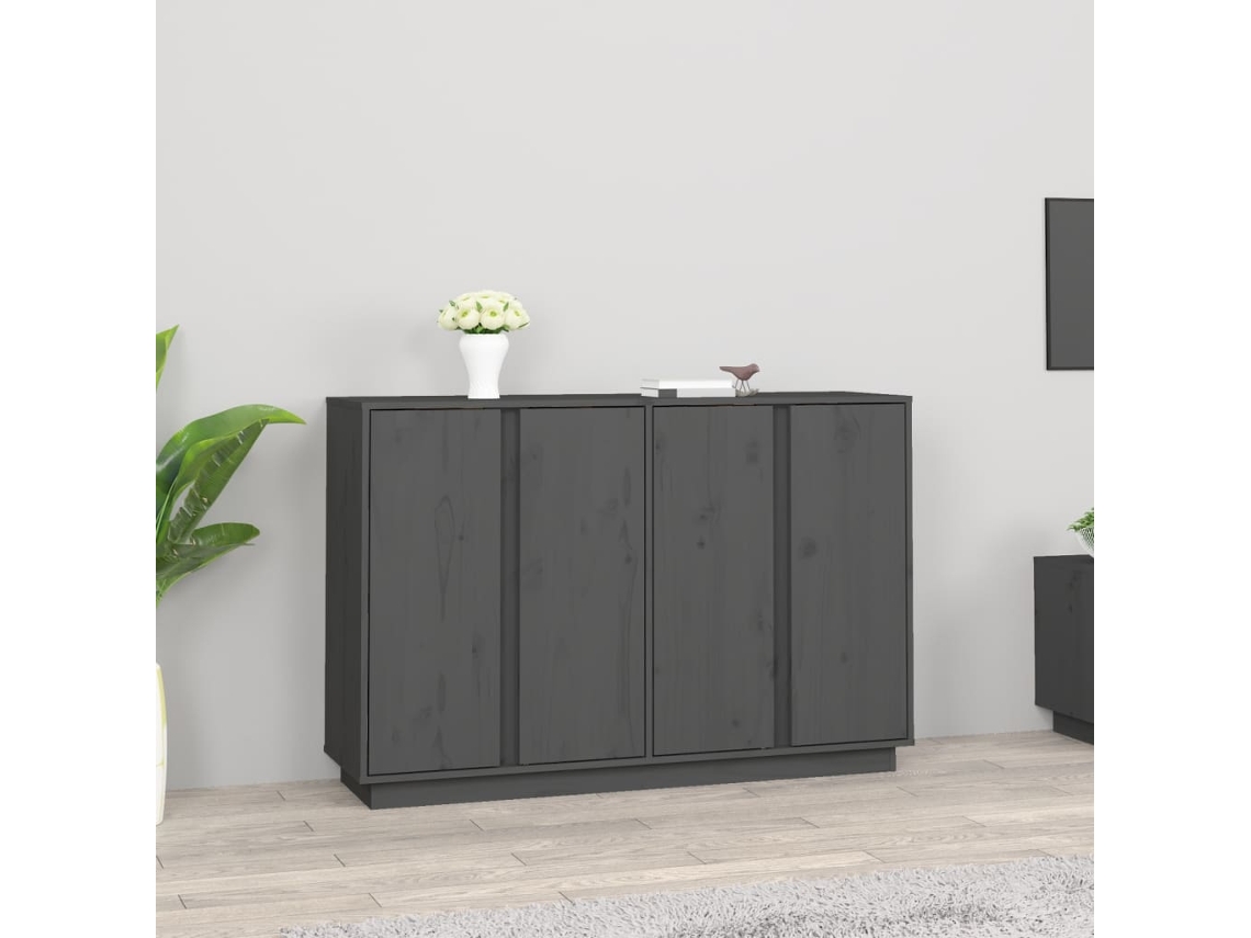 Aparador De Madera Maciza De Pino Gris 120x35x80 Cm