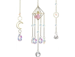Conjunto de 3 adornos colgantes de cristal, con prismas, arcoíris y luna, ideales para decoración de bodas y fiestas.