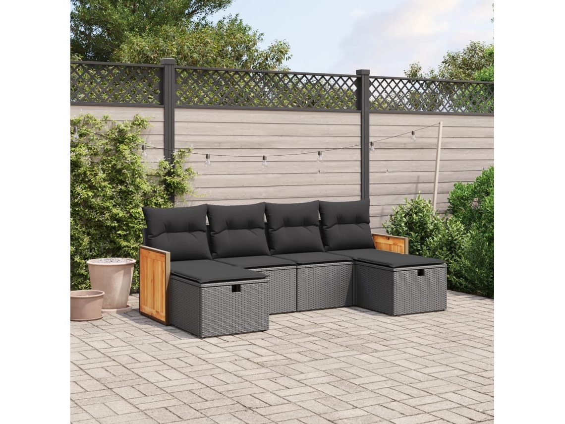 Conjunto de sofás de jardín de 6 piezas DKD Home Decor con cojines de mimbre negros