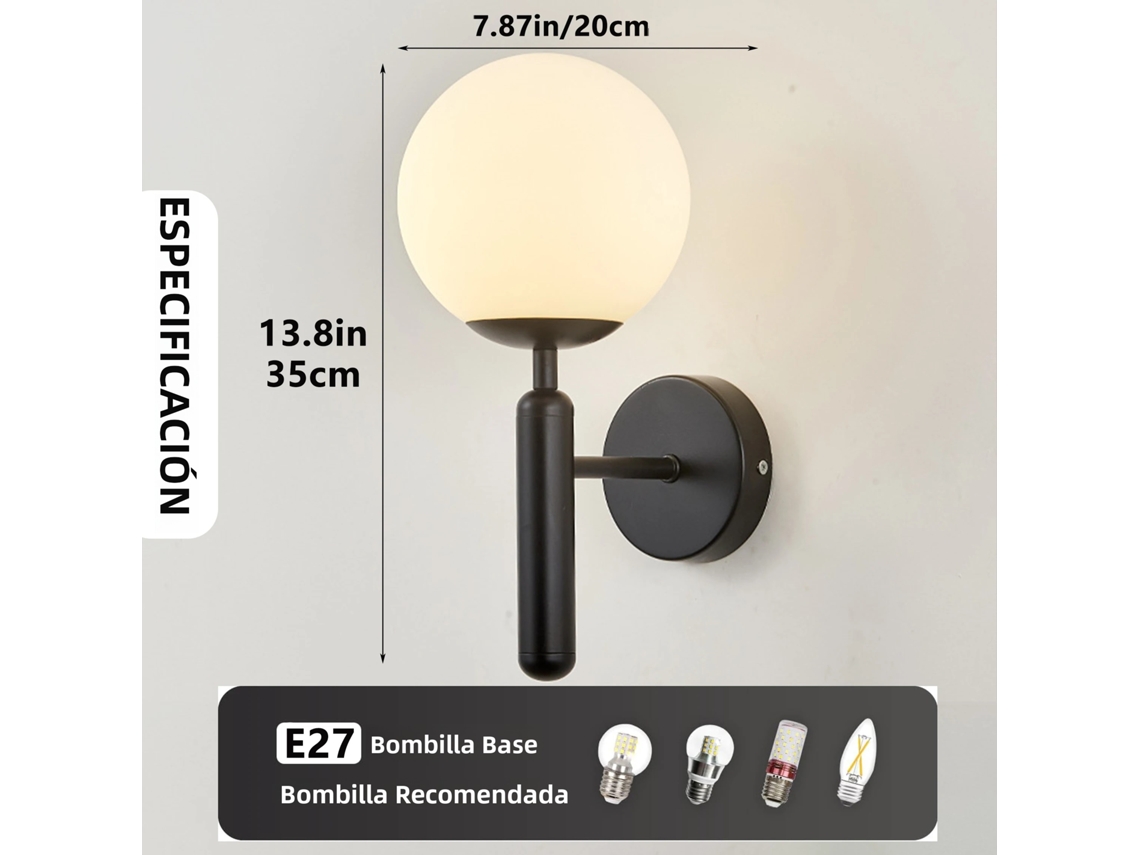 Lámpara De Pared Moderna Para Interiores (negra), Fuente De Luz Led