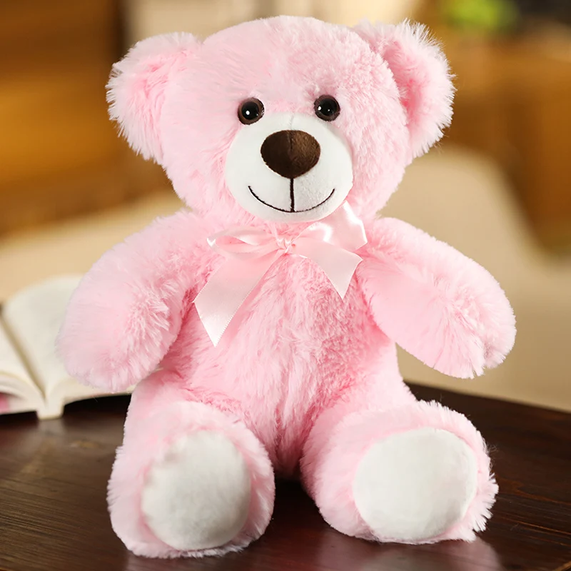 Precioso y adorable osito de peluche colorido con lazo, estilo dibujos animados. MDUG (rosa, 35 cm)