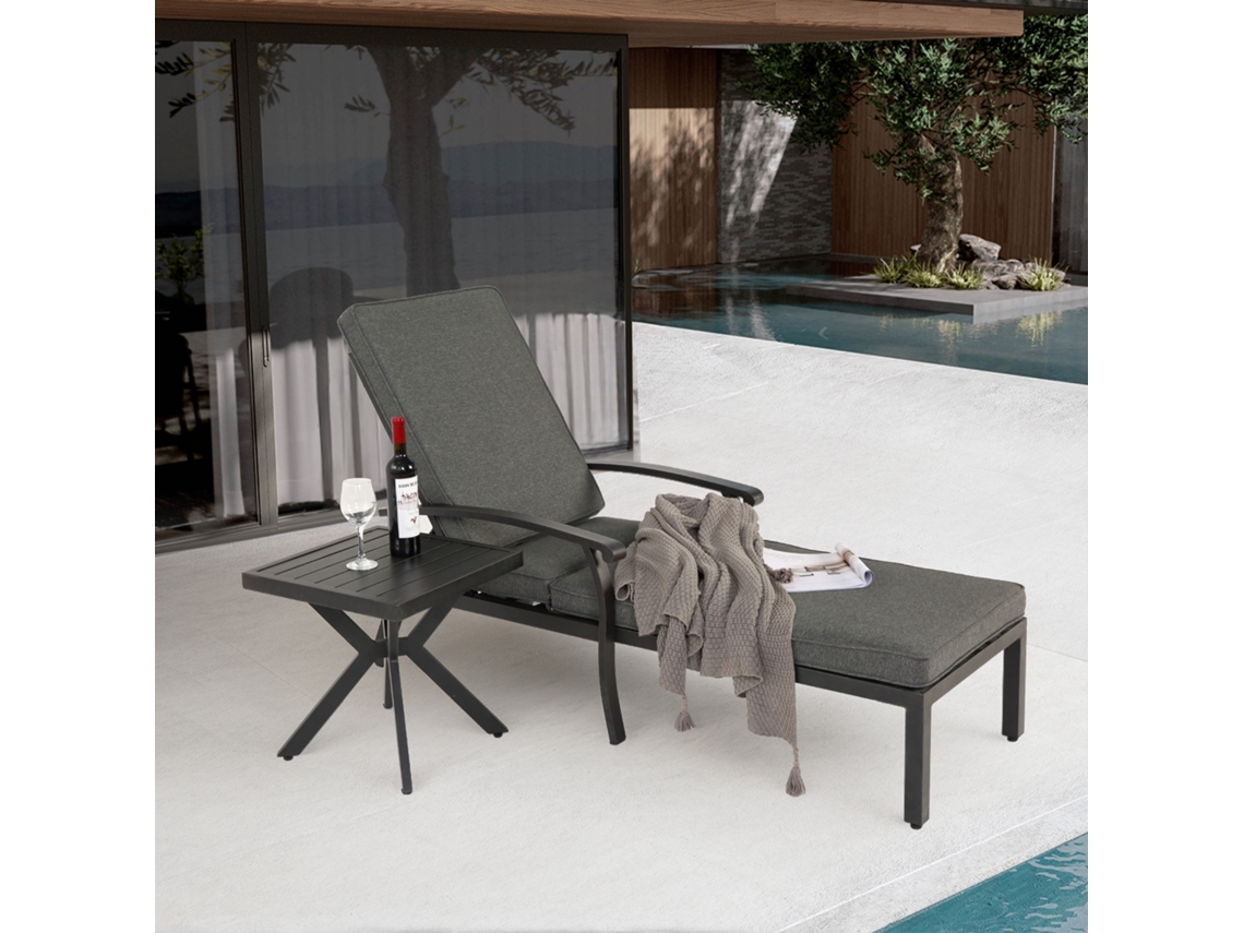 Silla de jardín con cojín de algodón, reclinable y regulable, fabricada en aluminio resistente a la corrosión, con cojines impermeables (1 unidad)