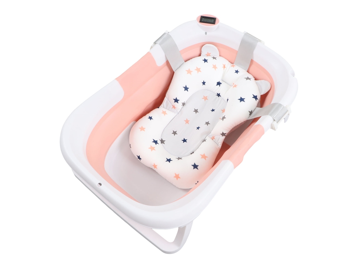 Bañera Plegable Para Bebé, Antideslizante, Con Orificio De Drenaje Y Cojín Rosa.