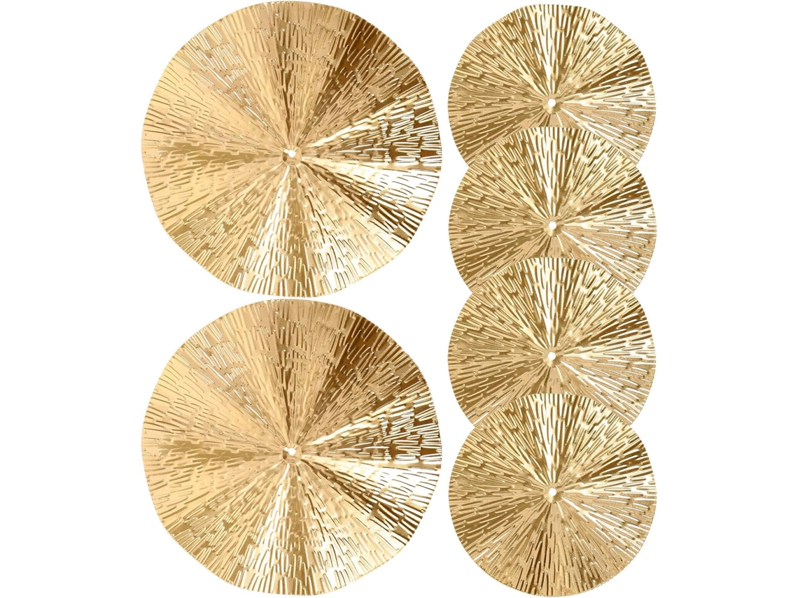 Decoración De Pared De Metal Dorado, 6 Discos Redondos Modernos Para Sala De Estar, Diseño Elegante Y Resistente.
