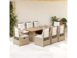 Juego de comedor de jardín de 9 piezas con cojines, mimbre sintético beige, DKD Home Decor