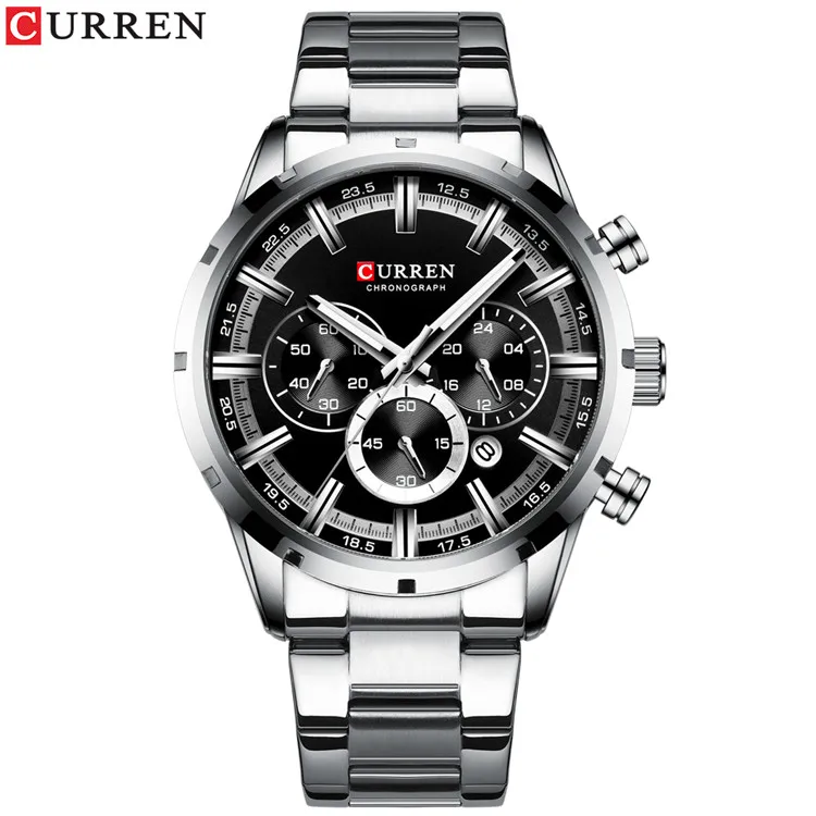 Reloj deportivo impermeable para hombre en acero inoxidable (plateado y negro)