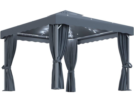 vidaXL Cenador con cortina y tira de luces aluminio antracita 3x3 m