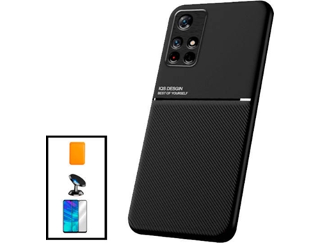 Kit Funda Magnetic Lux, Magnetic Wallet Naranja, 5D Full Cover y Soporte Magnético de Coche Xiaomi Poco M4 Pro 5G PHONECARE Negro