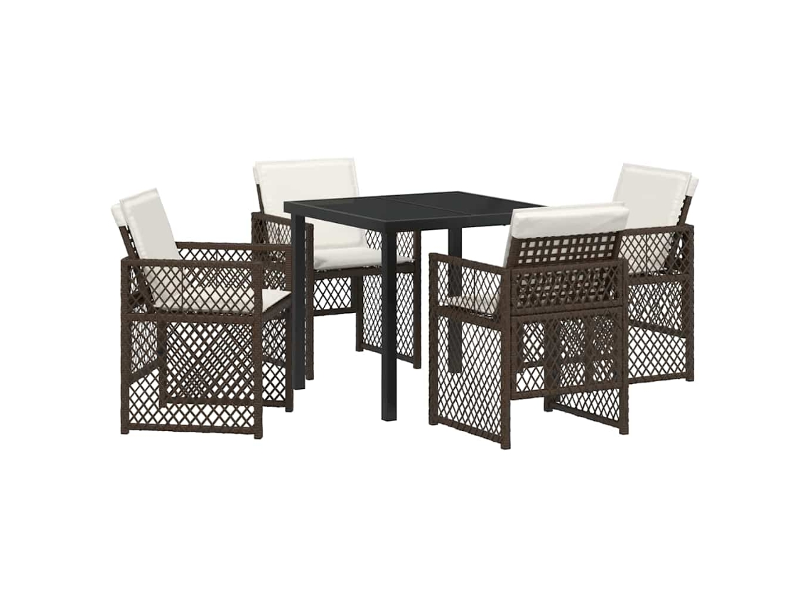 Conjunto De Comedor De Jardín 5 Uds | Mueble De Jardín Marrón Ratán Sintético