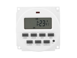 Temporizador programable semanal Sunflare con pantalla LCD y batería recargable.