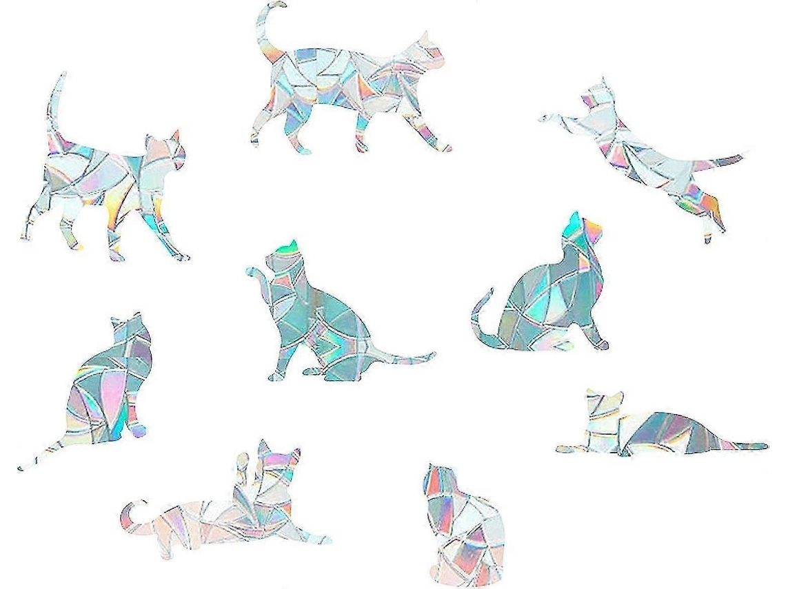 Prisma Arcoíris, Juego de 9 pegatinas decorativas con forma de gato y patrones prismáticos para ventanas, espejos y más.