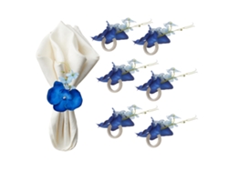 Servilletero de seda con orquídea artificial azul oscuro