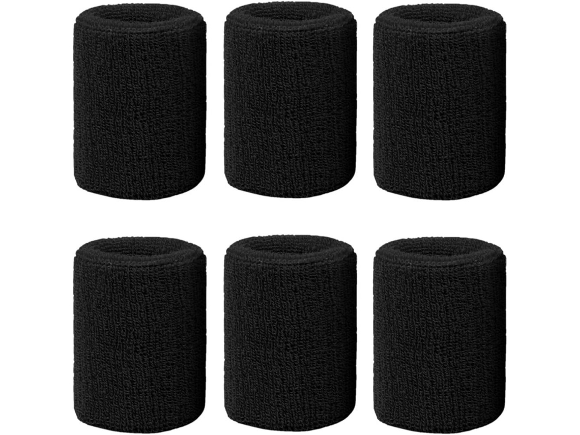 Paquete de 6 muñequeras deportivas de algodón para tenis, baloncesto, fútbol y running.