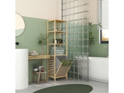 Estante De Baño En Bambú 44x33x160cm, Ahorro De Espacio, 3 Estantes Abiertos, Cesto De Tela Retráctil, Protección Anti-caída, Base Alta, Natural