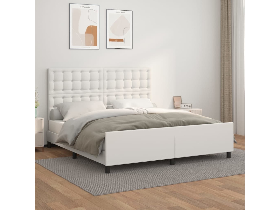 Estructura De Cama Sin Colchón Cuero Sintético Blanco 160x200cm