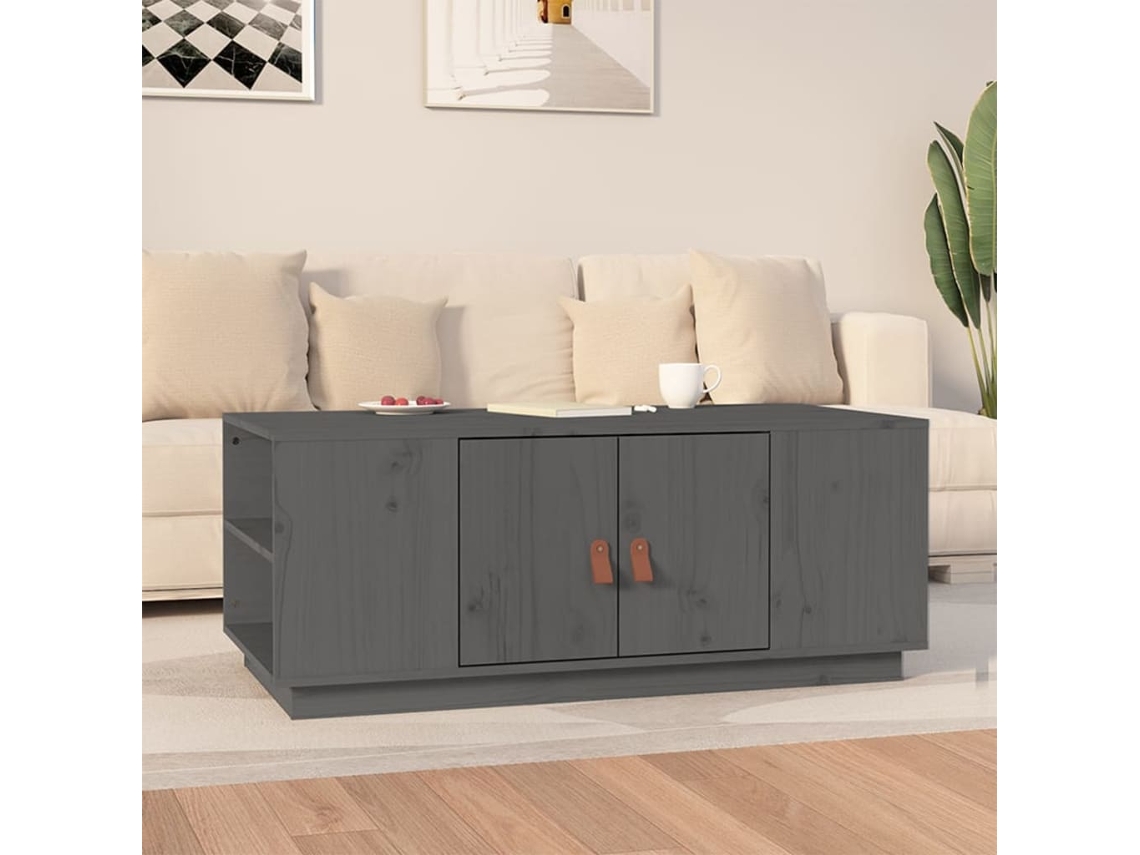 Mesa de Centro Apoyo 100X50X41 cm Madera de Pino Maciza Gris