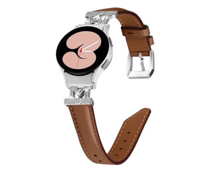 Correa de Reloj Tipo M Plateada con Strass para Samsung Galaxy Watch Series 4/5/6 Marrón
