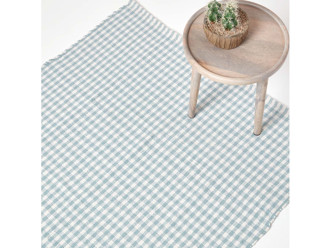 Homescapes Cotton Gingham Check Rug Hand Woven Blue White, 110 X 170 Cm