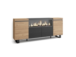 Aparador de Comedor | Salón, Cocina, Entrada, TV | 210 | 4 Puertas | Chimenea Eléctrica XXL | Diseño Industrial | Roble y Negro Duérmete Online
