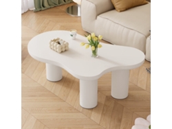 Mesa De Centro 107x66x40,5 Cm - Diseño Irregular En Forma De Nube, Mdf Y Patas Pvc - Blanco