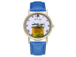 Reloj De Cuarzo Con Correa De Cuero Estilo Simple Y Moderno (azul Real)