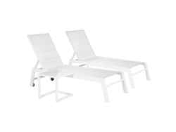 Juego de 2 tumbonas Barbados en textileno blanco y mesa auxiliar de aluminio blanco Happy Garden