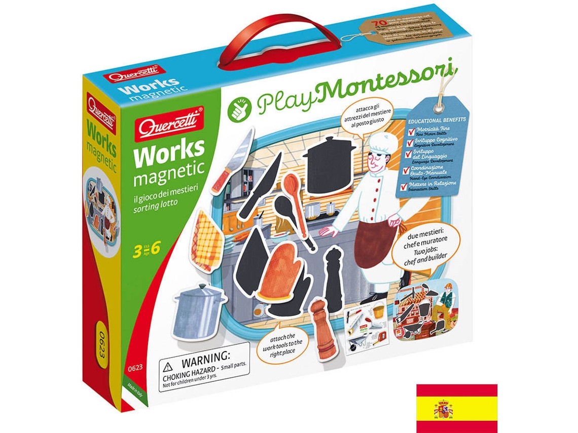 Juego Educativo QUERCETTI Play Montessori Magnetico Trabajos (Edad Mínima: 3 Años - 29 x 24 x 6 cm)