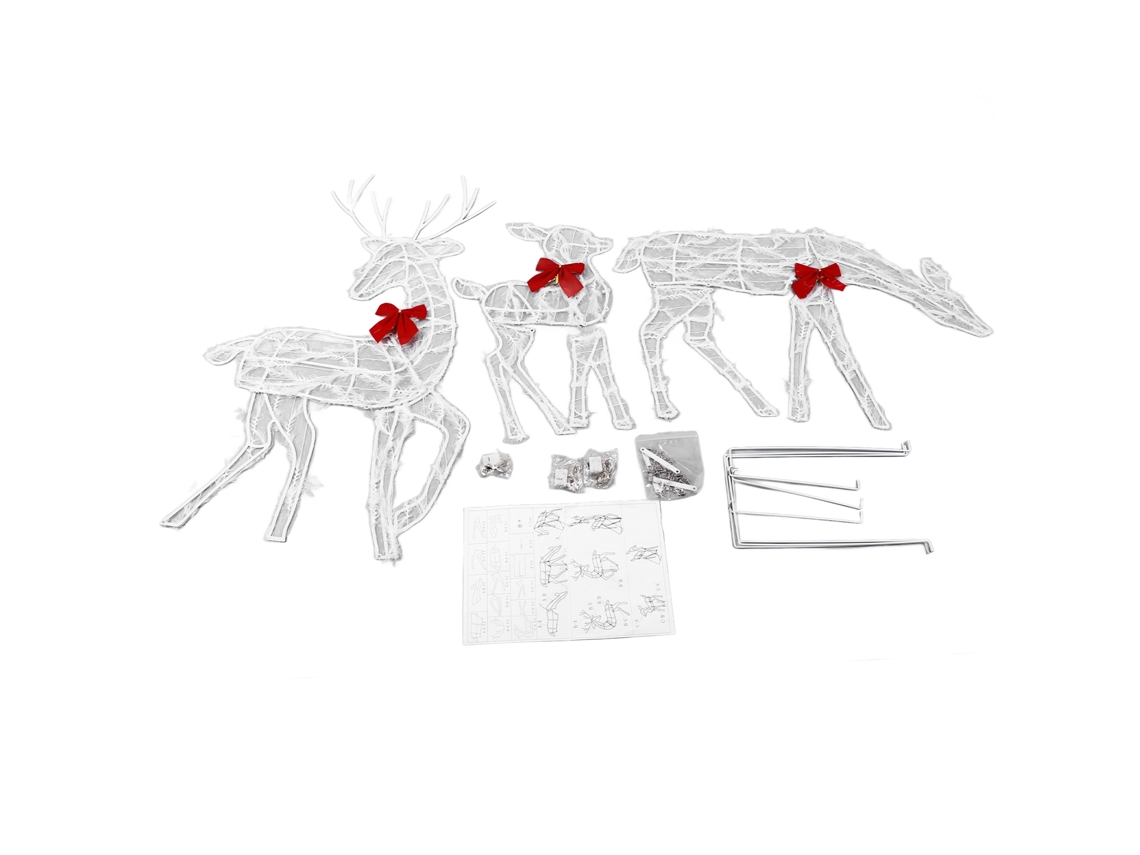 Conjunto De 3 Renos Navideños Iluminados Con Luces Led Y Cintas Rojas Para Decoración De Jardín Exterior.