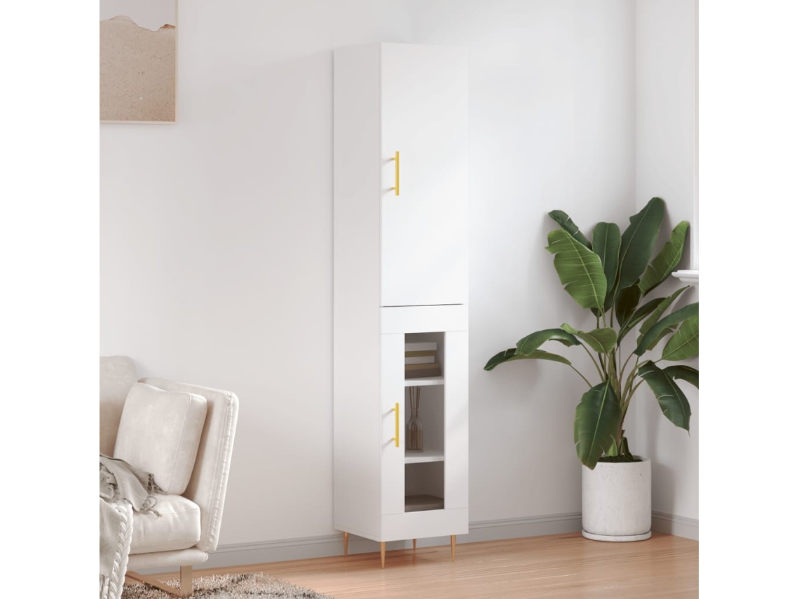 Aparador Alto | Aparador De Comedor | Armario De Cocina Madera Contrachapada Blanco 34,5x34x180 Cm