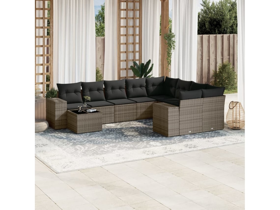 Conjunto de sofás de jardín de 10 piezas DKD Home Decor con cojines de mimbre gris
