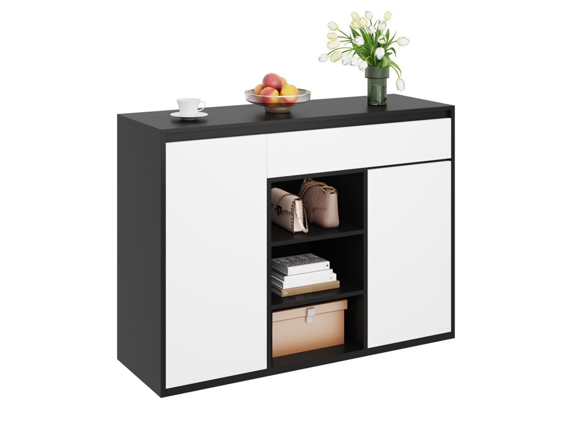 Zapatero 105x39,5x86 Cm - 2 Puertas, 1 Cajón, Estante Ajustable - Negro Y Blanco