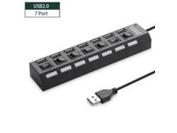 Usb2.0 Negro 7 Puertos Hub USB Alta Velocidad Múltiples Puertos Externos Adaptador Divisor Expansor USB AIHONTAI