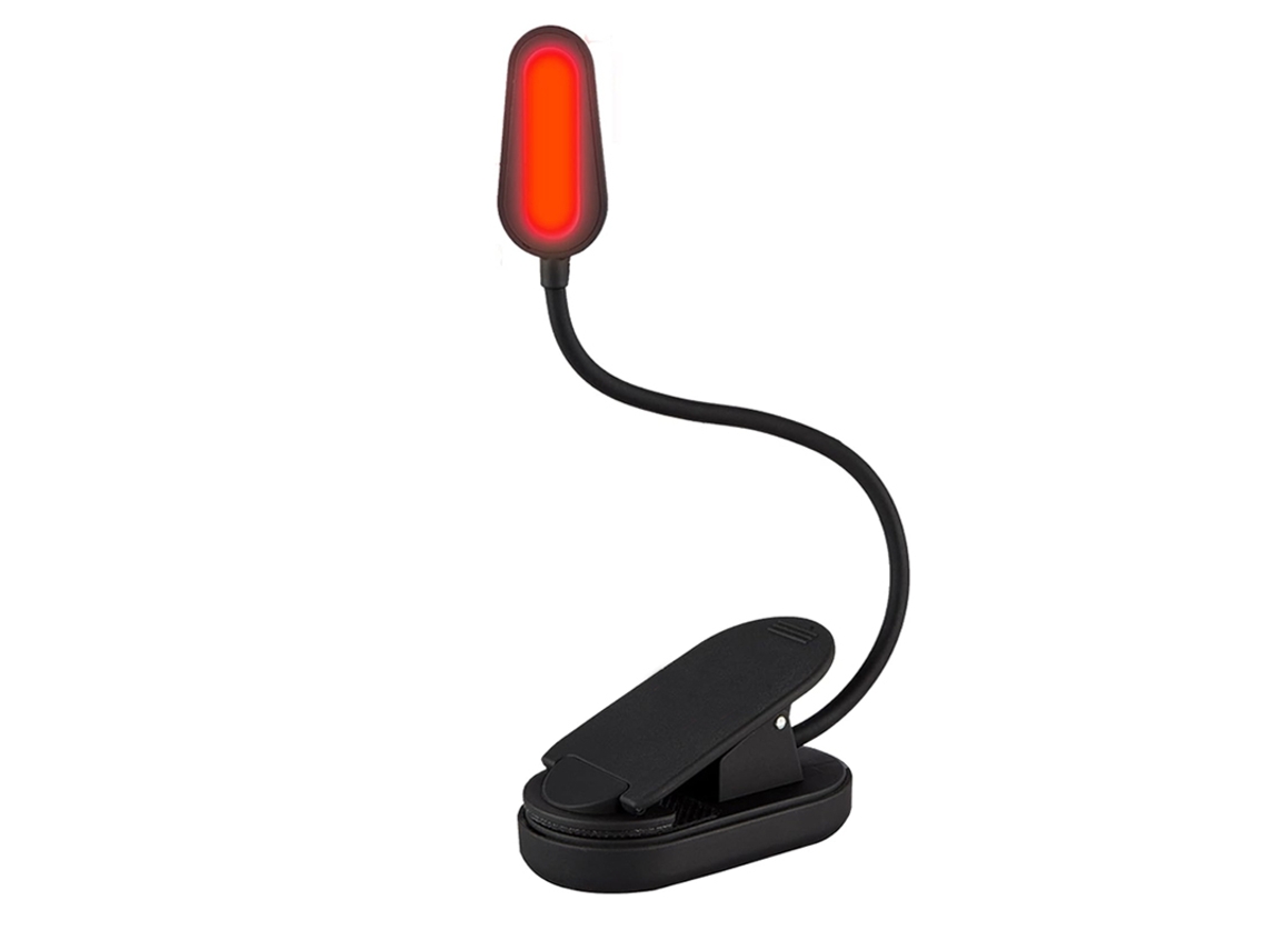 Lámpara de lectura roja con clip, 620 nm, recargable, portátil, luz nocturna, sin luz azul. Mdug