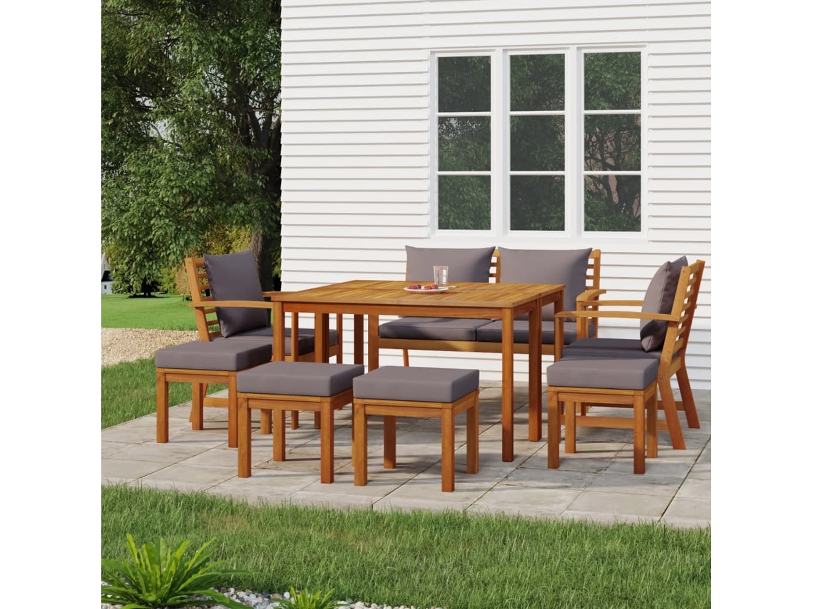 Conjunto 9 Peças Jantar P/ Jardim C/ Almofadões Acácia Macíça Dkd Home Decor