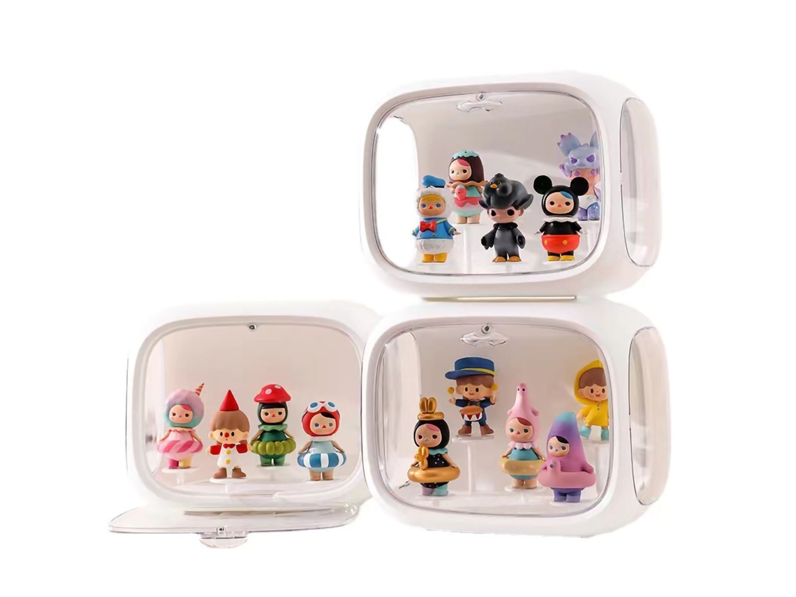 Vitrina transparente de acrílico y plástico para muñecas y figuras, estuche espacial con pegatinas que no dejan marcas.