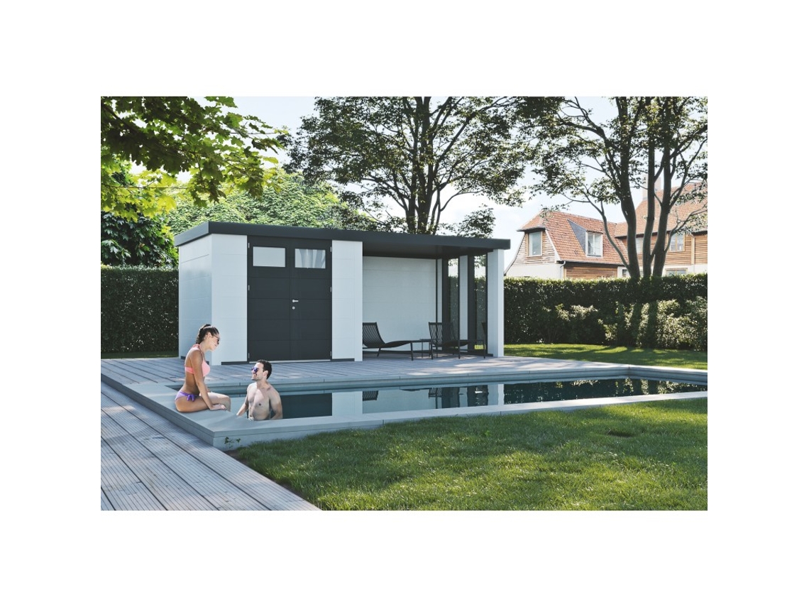 Caseta de Jardin metálica NH7 con Apoyo e Ventanas a la derecha | Blanco / Blanco | (298 x 238) + (284 x 238) - NOVO HABITAT