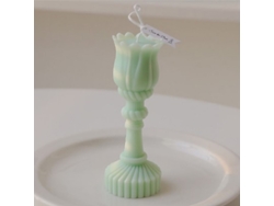 Vela aromática con forma de tulipán, verde, ideal para regalo o decoración del hogar.