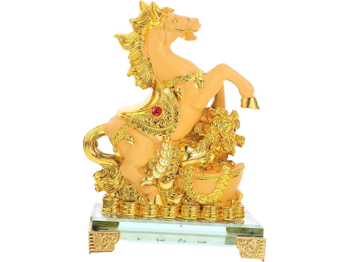 Figura De Caballo De Pie, Escultura Ornamental De Resina Dorada Para Decoración De Interiores Del Hogar O