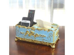 Caja Para Pañuelos (azul Jade Dorado) Para Mesa De Centro De Sala De Estar Con Servilletas, Control Remoto Y Compartimento Para Teléfono Móvil.