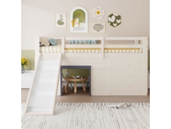 Cama infantil con tobogán, 90x200 cm, color crema