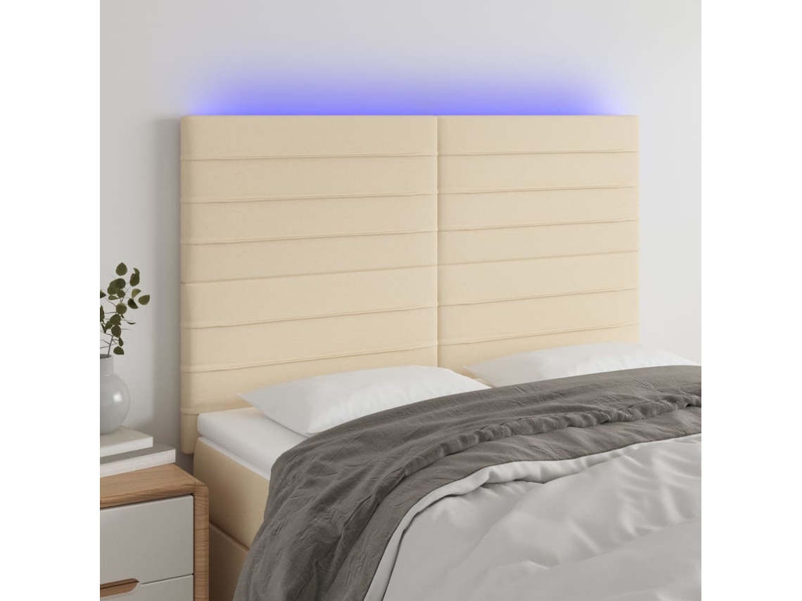 Cabecero Con Luces Led Tela Crema 144x5x118/128 Cm