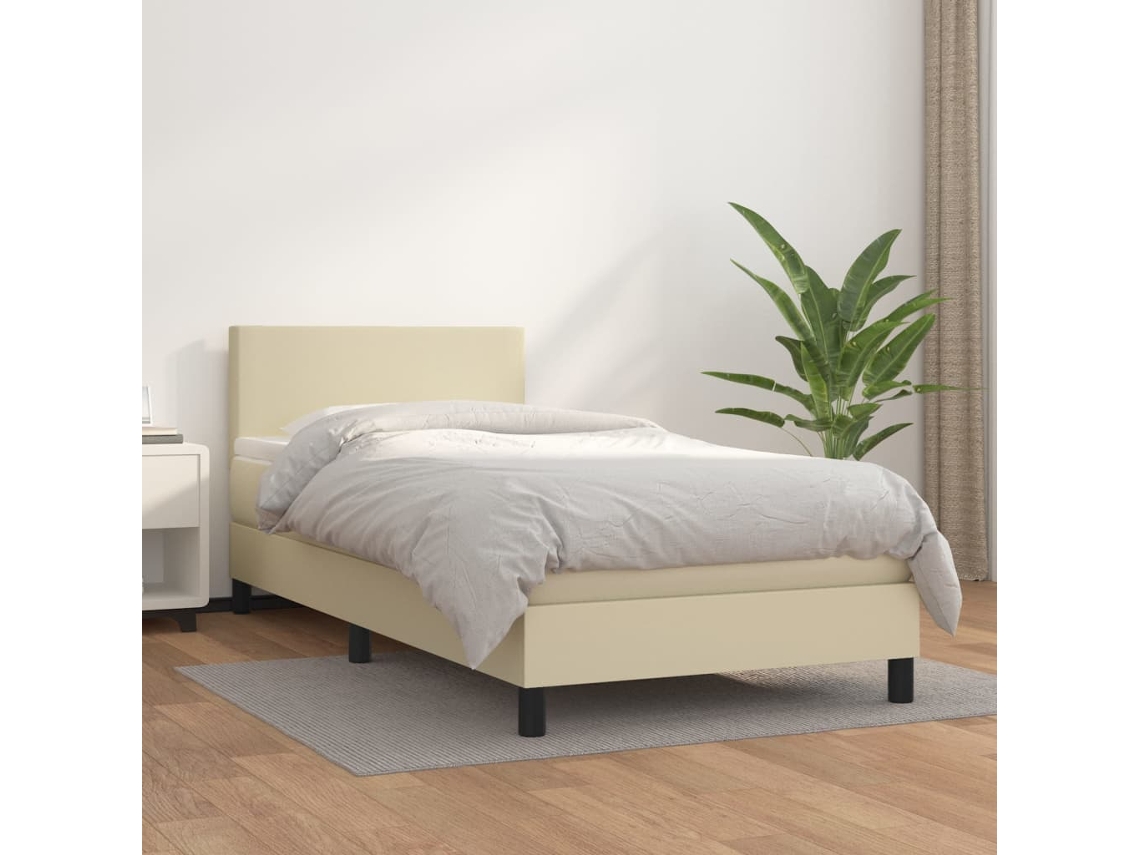 Syfax™ Cama Box Spring Con Colchón Cuero Sintético Crema 100x200 Cm