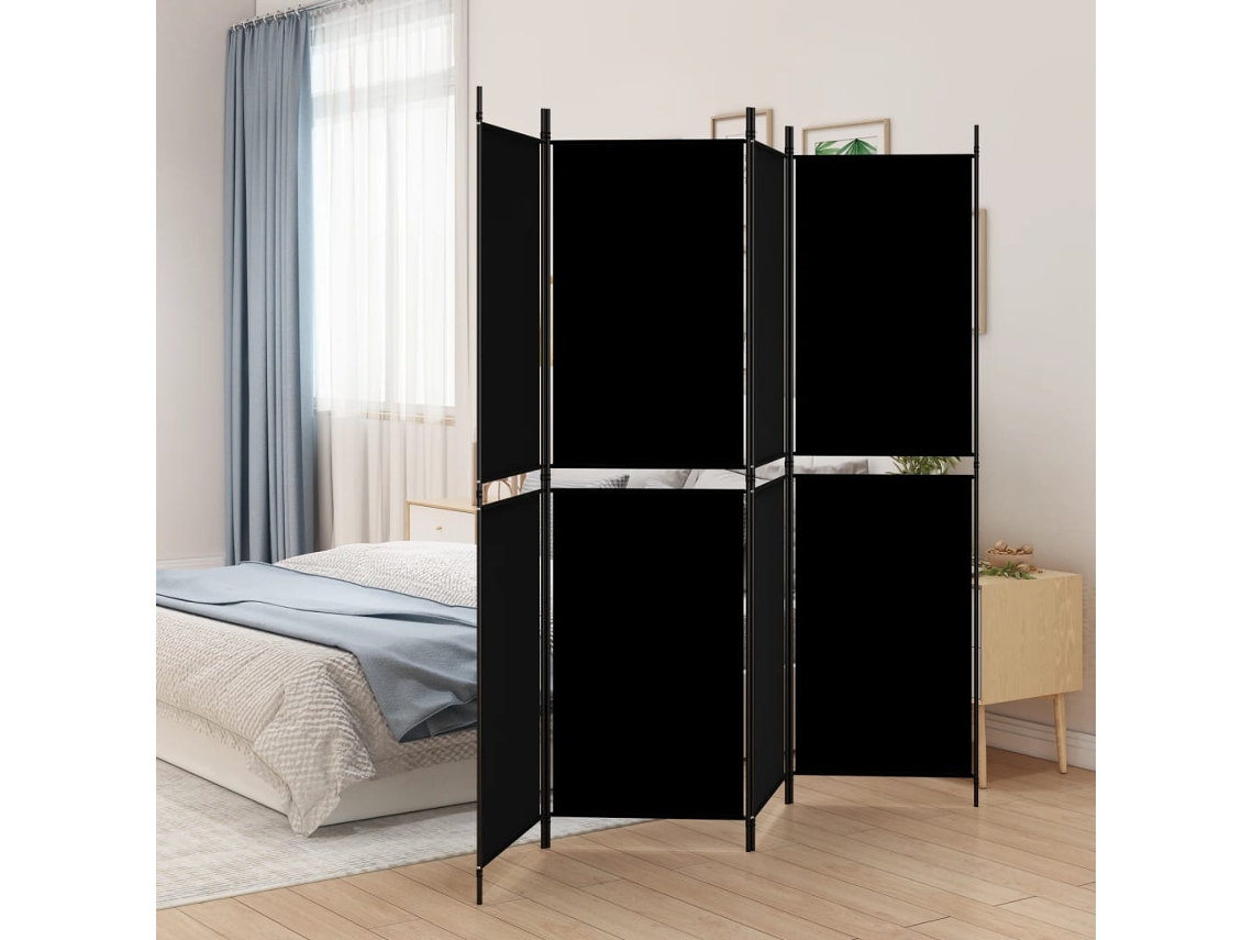 Separador LOVELY HOME con 4 Paneles de Tela Negro (200 x 180 cm)