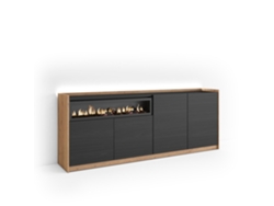 Aparador Para Salón, 207x37x80cm, 4 Puertas, Chimenea Eléctrica, Led, Negro Y Roble