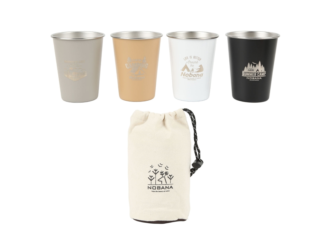 Juego De 4 Vasos De Camping De 350 Ml, De Acero Inoxidable 304, Ligeros, Con Bolsa De Viaje Para Picnics Al Aire Libre.