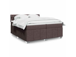Cama Box Spring Con Colchón Tela Marrón Oscuro 200x200 Cm
