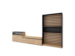 Muebles de Salón para TV 360x186x35cm Para TV hasta 65 Chimenea eléctrica Roble y negro